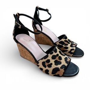 Kate Spade Lonnie Leopard Print Hair Calf Animal Print Wedge Sandals 6.5 Luxe